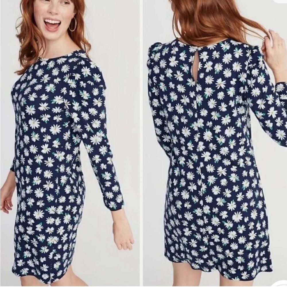 Old Navy- Daisy Printed Knit High Neck Long Sleeve Shift Dress- Size XL TALL